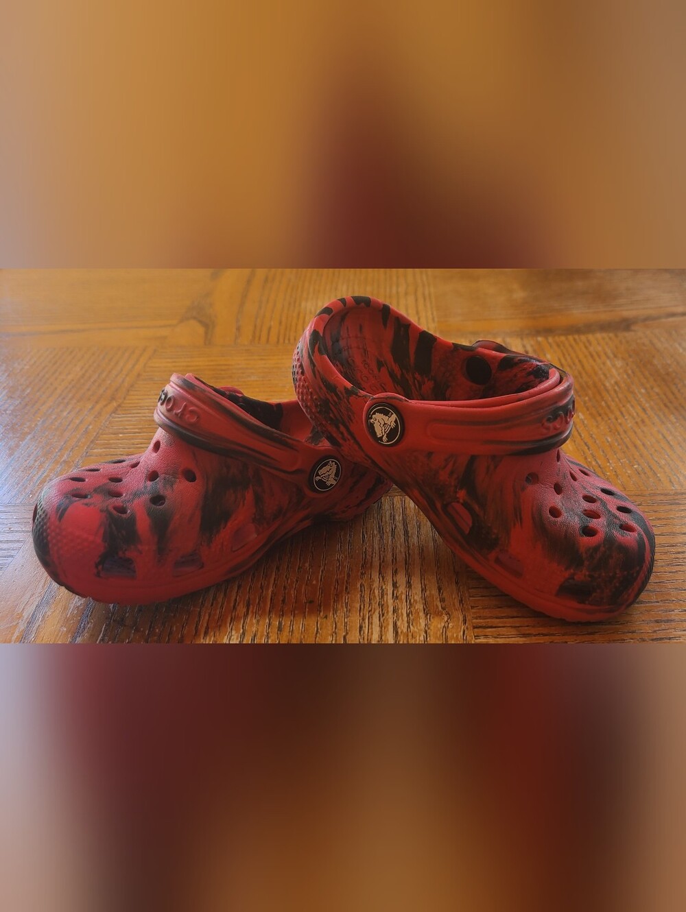 Crocs Kids Red & Black Clog Shoes - Comfortable Slip-On, Size 9c